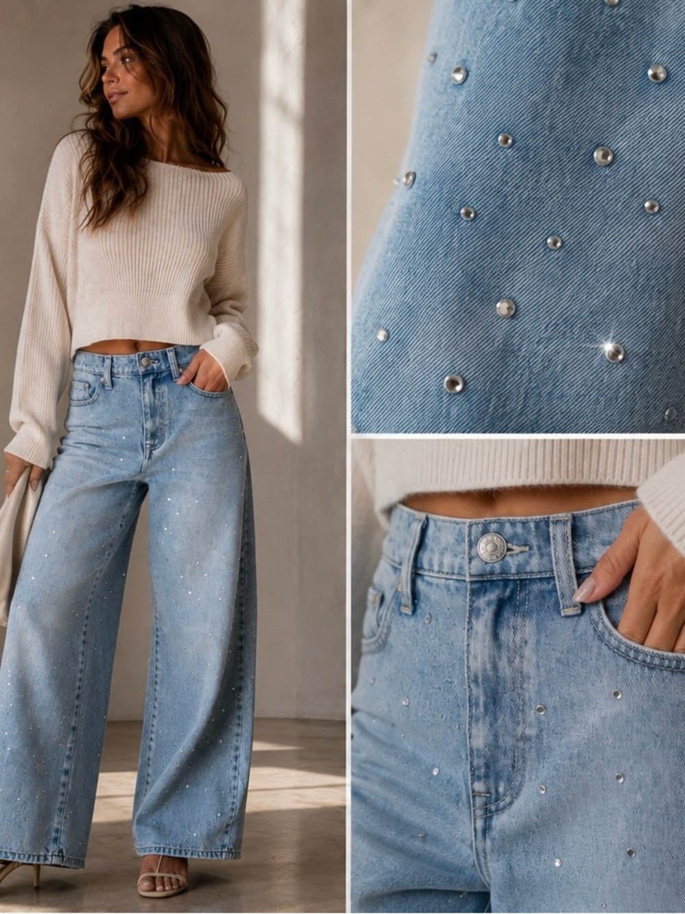 ✨NWT DKNY Studded Wide-Leg Jeans